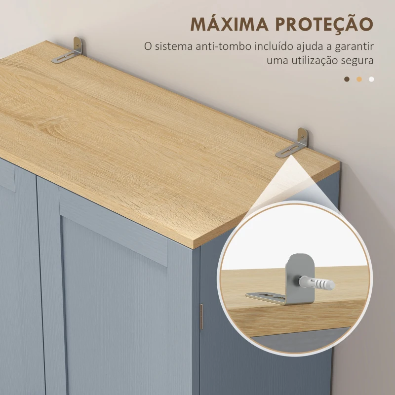 HOMCOM Armário de Cozinha com 4 Portas e Prateleiras Ajustáveis Anti-Tombo 60x30x171 cm Cinzento