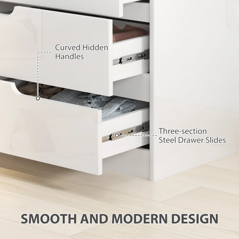 Komoda z 4 szufladami, wysoki połysk, do salonu, biała