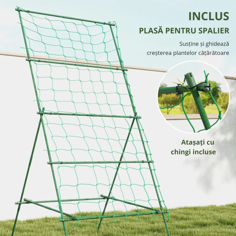 Outsunny Suport Metalic de Grădină în Forma de A cu Plasă de Susținere, 101x133x227 cm, Verde