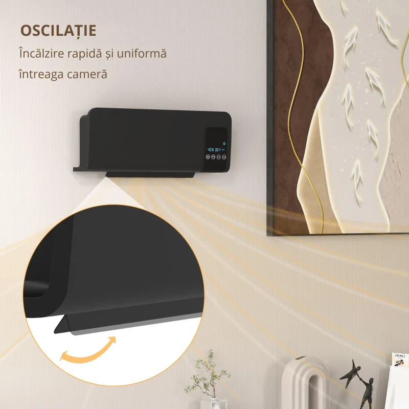 Homcom Aeroterma Perete Oscilanta – Timer 12h & 2 Moduri incalzire