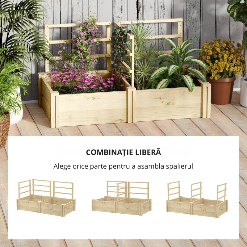 Outsunny Jardinieră Înălțată din Lemn cu 3 Suporturi pentru Plante, 119x62,5x64 cm, Natural