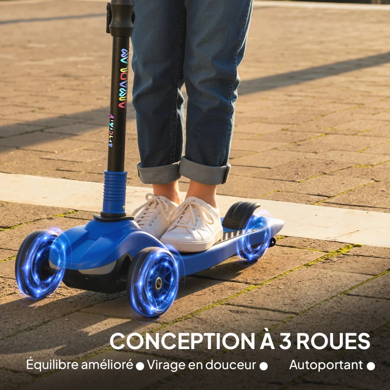 AIYAPLAY Trottinette électrique pour enfants 6+ ans, pliable 3 roues démarrage zéro, vitesse maximale 8 km/h 64 x 29 x 83 cm bleu