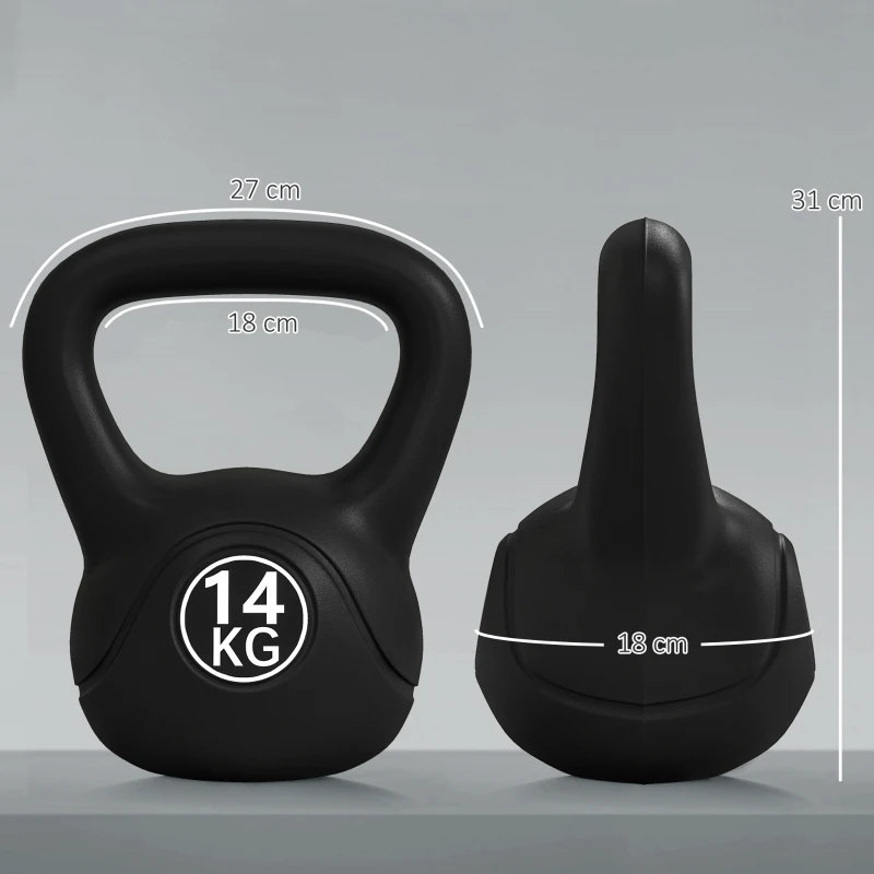HOMCOM Pesa Rusa de 14 kg Kettlebell Relleno de Arena con Mango Ancho Antideslizante para Entrenamiento 26x18x32 cm Negro
