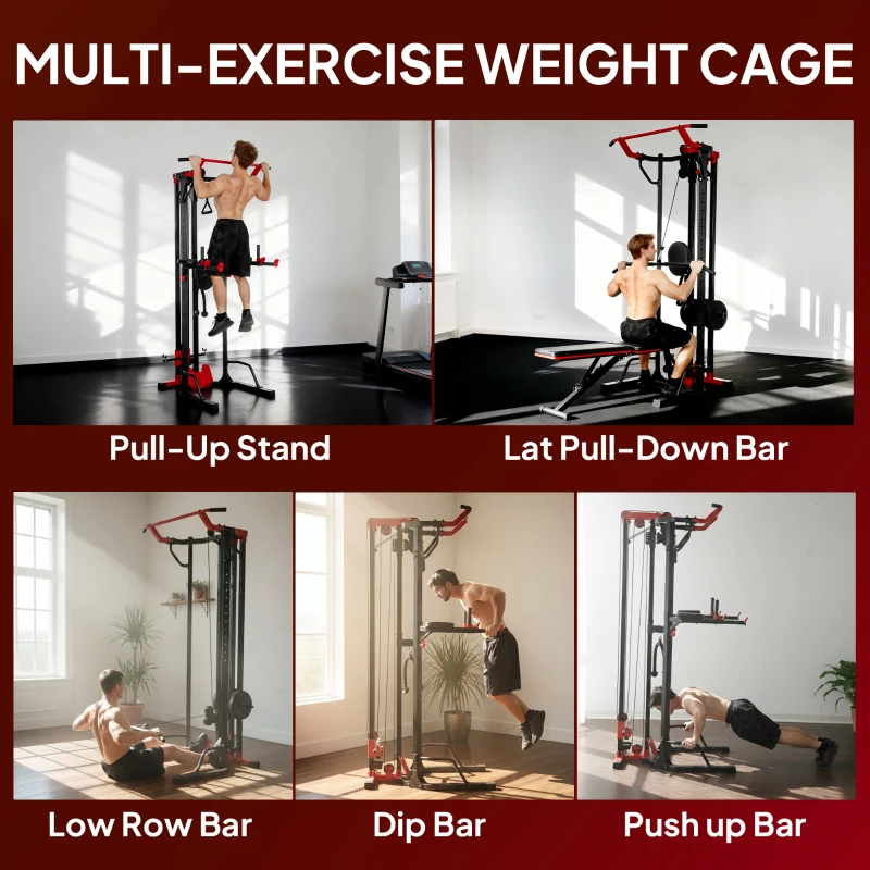 SPORTNOW Power Tower with Lat Pull Down Machine, Pull Up Bar, Dip Station, Adjustable Height Power Pack for Home Gym