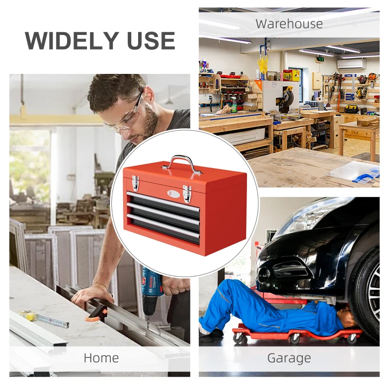 DURHAND Skrzynka narzędziowa pusta, 45 x 24 x 27 cm, 3 szuflady