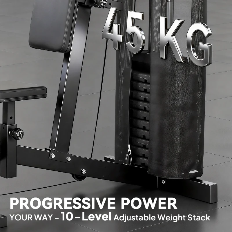 SPORTNOW Multi Gym with Adjustable Seat and Back, All in One Home Gym Machine with 45kg Weight Stack for Full Body Strength Training