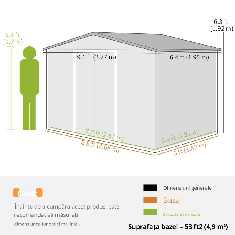 Outsunny Magazie Gradina 277×195×192 cm – Otel & PP cu Usi Glisante Duble(m-3)