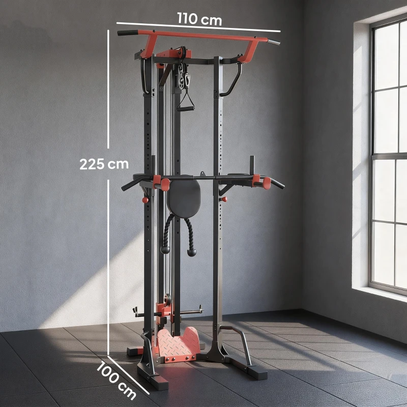 SPORTNOW Power Tower with Lat Pull Down Machine, Pull Up Bar, Dip Station, Adjustable Height Power Pack for Home Gym