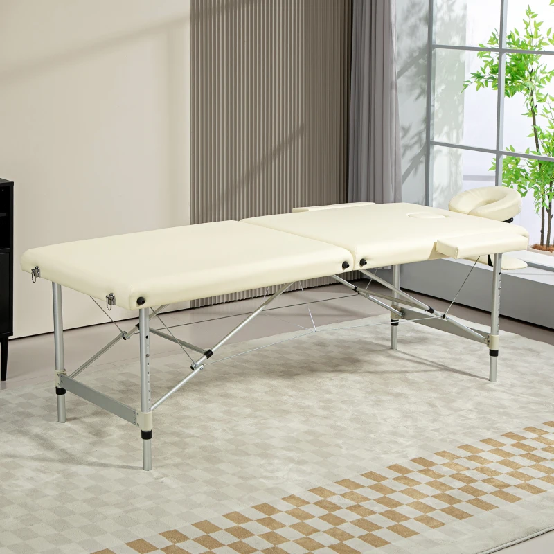 HOMCOM Table de massage pliable portable + housse de transport charge max. 225 Kg hauteur réglable 210 x 90 cm crème