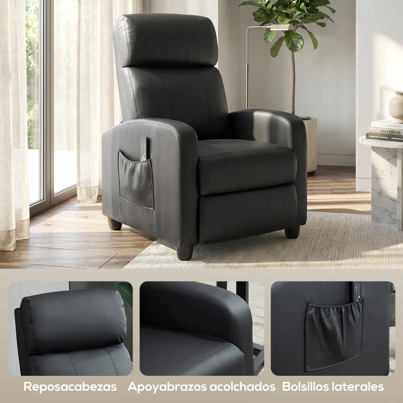 HOMCOM Sillón de Masaje Reclinable con Mando a Distancia Bolsillo Lateral y Temporizador Tapizado en PU 68x88x98 cm Negro