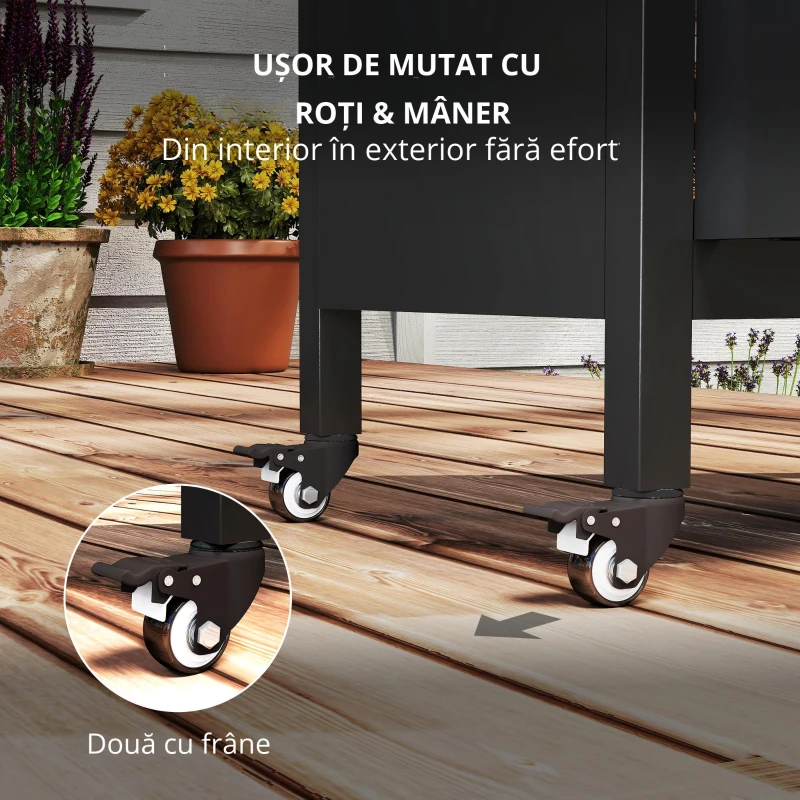 Outsunny Cărucior pentru Barbecue cu Dulap, Raft Deschis și Masă Laterală, din Oțel Inoxidabil, 116x50x93 cm, Negru