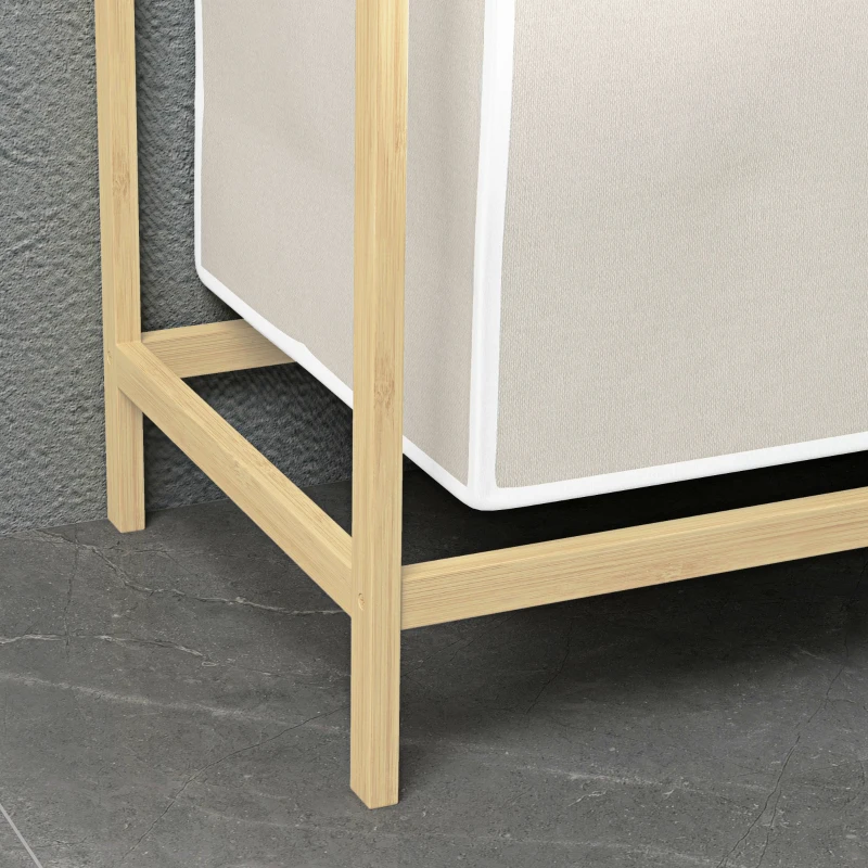 HOMCOM Wäschekorb mit 2 Waschsäcken, 1 Ablage, Bambus, 63,5 cm x 33 cm x 73 cm, Hellgrau + Natur