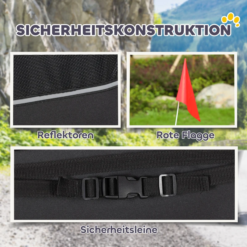 PawHut Hundeanhänger Faltbar mit Reflektoren Mesh-Fenster Rädern Tür Sicherheitsflagge für Hunde bis 20 kg 138x70x89 cm Rot