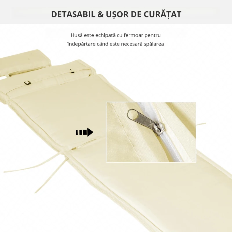 Outsunny Saltea pentru Sezlong Scaun pentru Soare de Gradina, Alb,Crem,198x53x5cm
