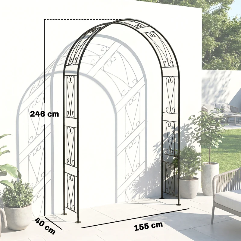 Outsunny Garden Arch, Arbour Trellis for Climbing Plants, Rose Arch for Wedding Garden Decoration, 155 x 40 x 246 cm, Black