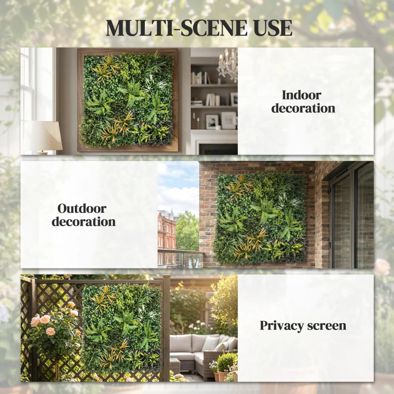 Outsunny Grass Wall Panels, 100 x 100 cm Artificial Grass Wall Decor with Tie Connectors, Greenery Backdrop Panels, Green