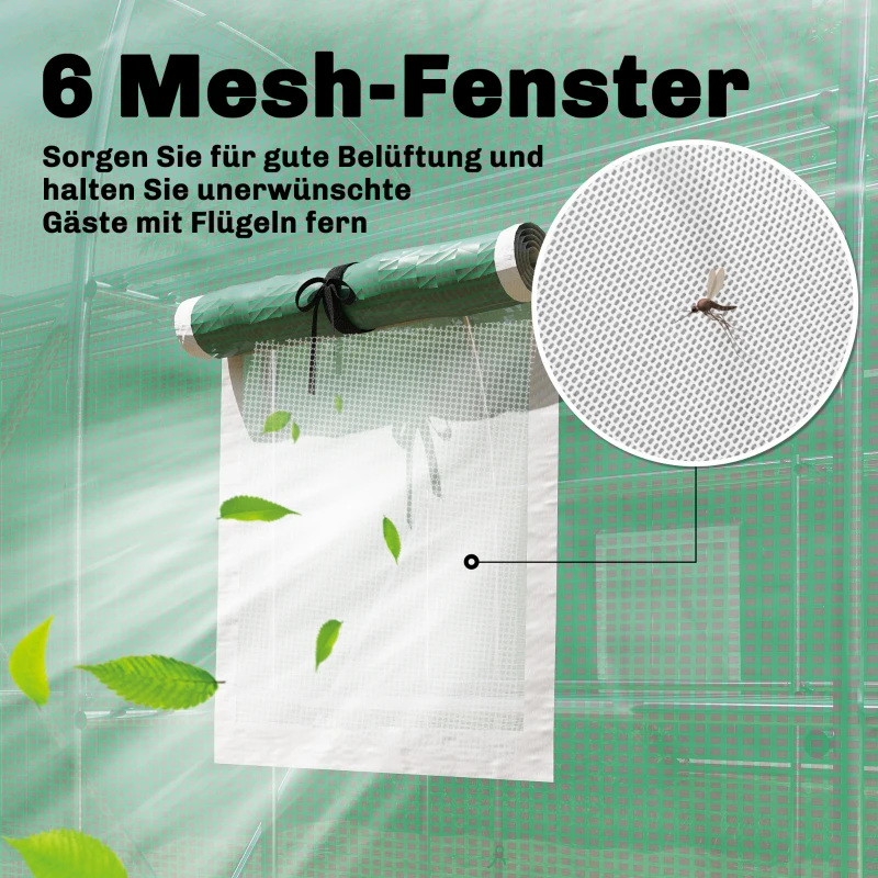 Outsunny Kweekkas ca. 2,7 x 2 x 2 m foliekas met planken oprolbare ritssluiting deur 6 gaasramen steunbalken