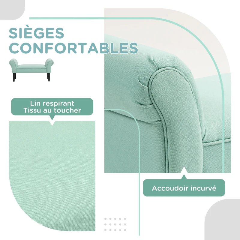 HOMCOM Banc Entrée Bout de Lit Rembourré pour Chambre à Coucher, Tissu à Voile, vert, 102 x 36 x 51 cm