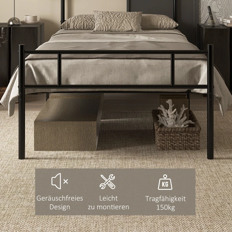 HOMCOM Bett 90 x 200 cm Stahl mit Lattenrost, Kopf- und Fußteil, 31 cm hoch Schwarz