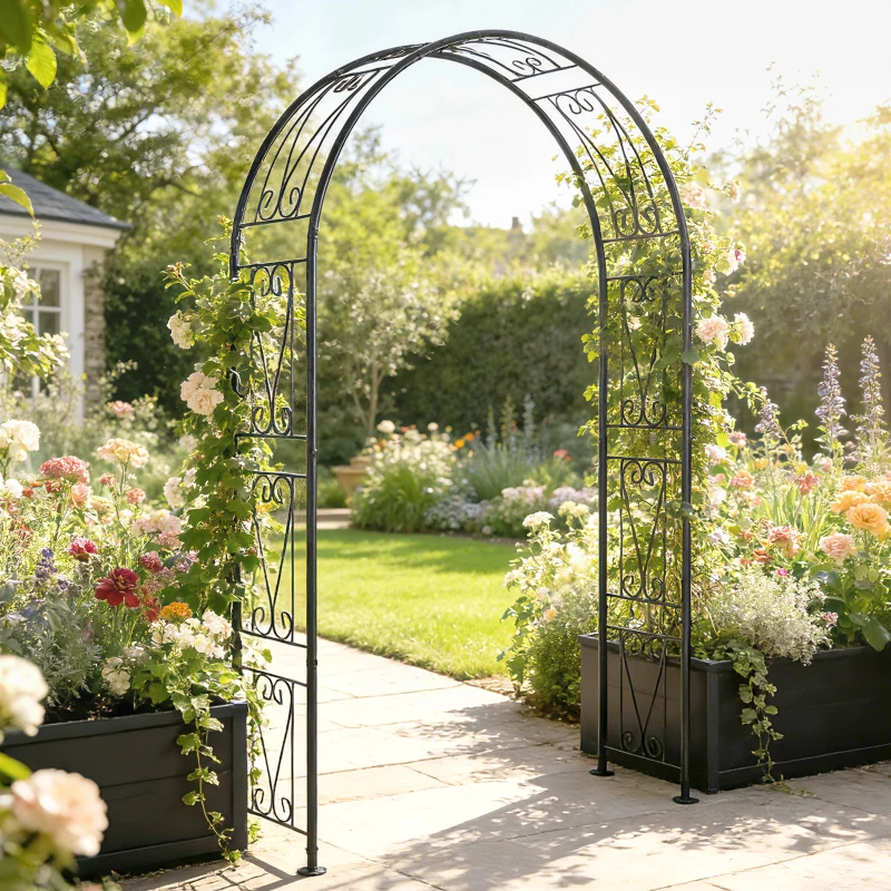 Outsunny Garden Arch, Arbour Trellis for Climbing Plants, Rose Arch for Wedding Garden Decoration, 155 x 40 x 246 cm, Black