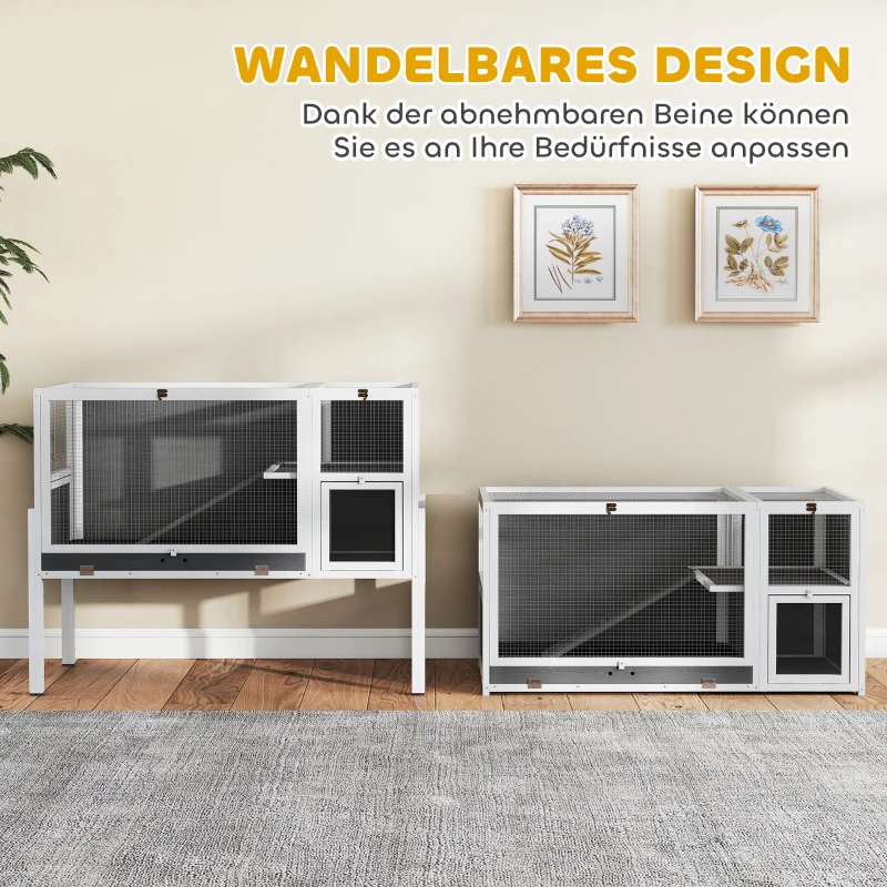 PawHut Kleintierstall für Zwerghamster, Kaninchen, Meerschweinchen, mit Zubehör, erhöhtes Design, Holz, Metall, Grau