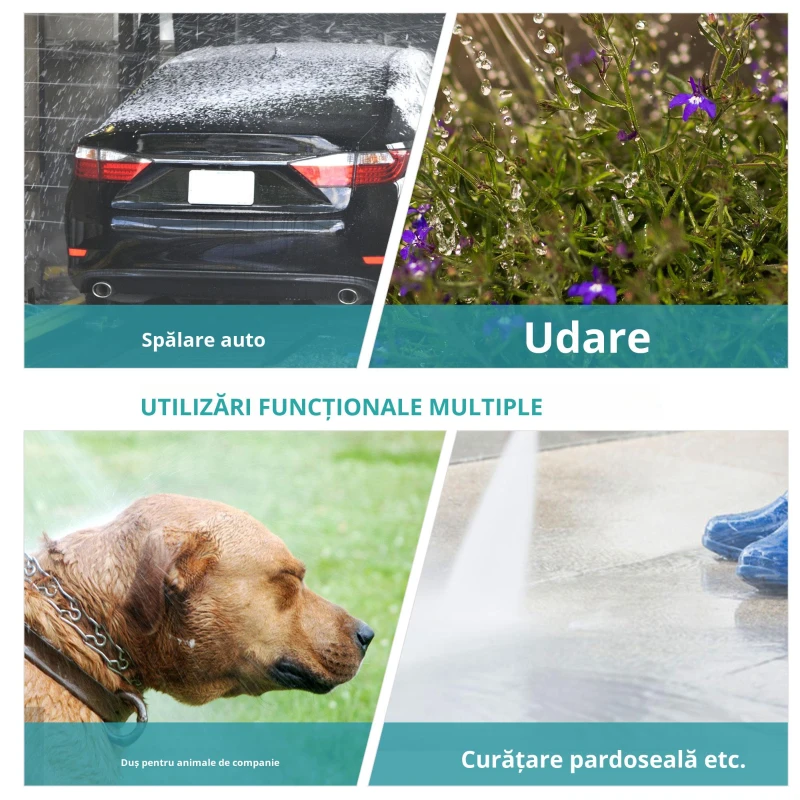 Outsunny Tambur pentru furtun cu derulare automata, montat pe perete, cu rotire la 1800, furtun de 15 m si pistol de stropit multifunctional