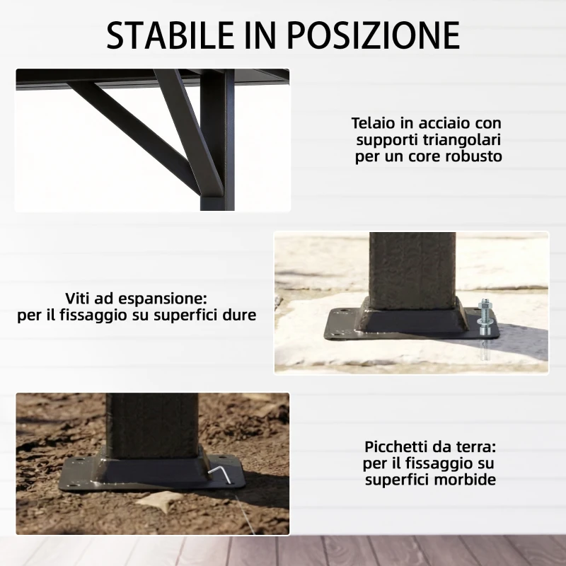 Outsunny Gazebo da Giardino a 2 Livelli con Zanzariere e Tende, in Metallo e Poliestere, 380x300x270 cm, Grigio Scuro