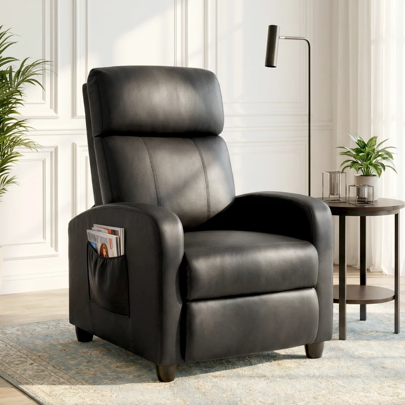 HOMCOM Fauteuil de Relaxation et Massage électrique avec Inclinaison Manuelle Dossier Repose-Pied réglable revêtement synthétique Noir