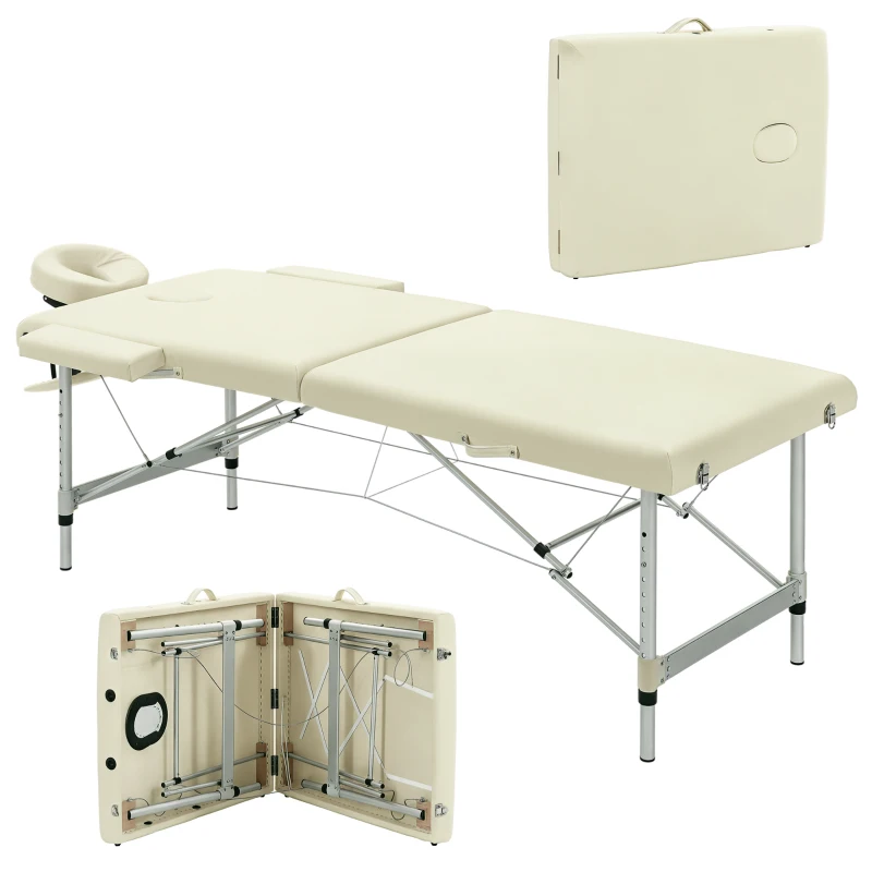 HOMCOM Table de massage pliable portable + housse de transport charge max. 225 Kg hauteur réglable 210 x 90 cm crème