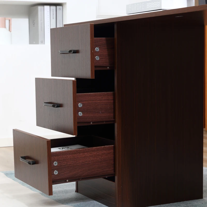 Homcom Birou Lemn Nuc – Cu 3 Sertare & 3 Rafturi Reversibile, 120 cm(m-12)