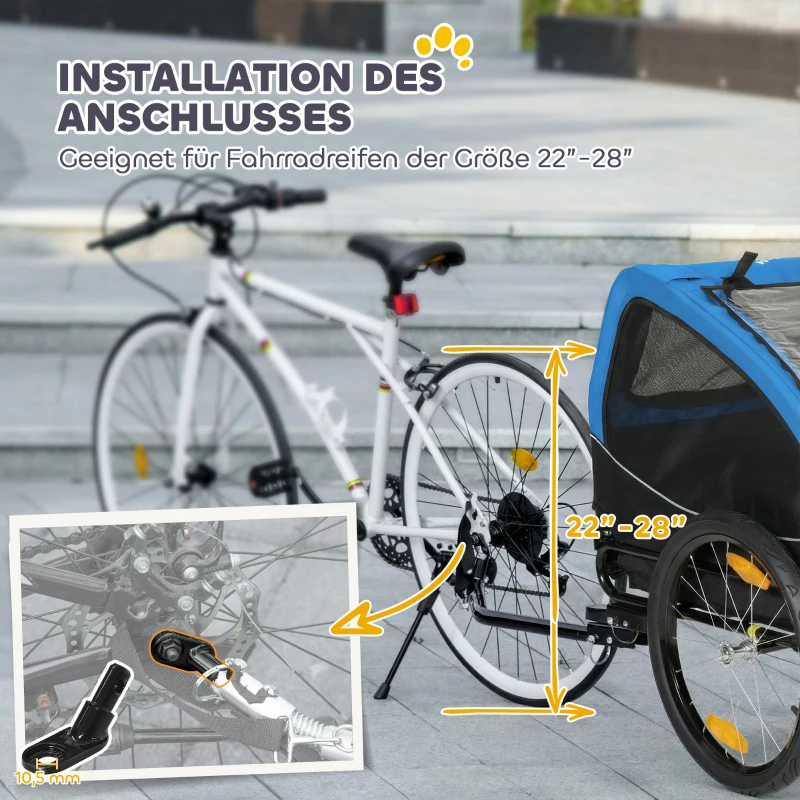 PawHut Hundeanhänger Faltbar mit Reflektoren Mesh-Fenster Rädern Tür Sicherheitsflagge für Hunde bis 20 kg 138x70x89 cm Blau