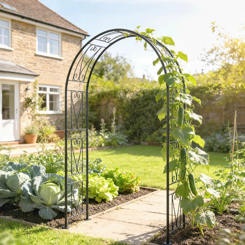 Outsunny Garden Arch, Arbour Trellis for Climbing Plants, Rose Arch for Wedding Garden Decoration, 155 x 40 x 246 cm, Black