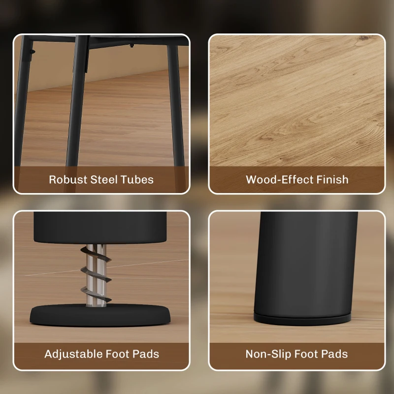 HOMCOM Set masă de dining rotundă cu 4 scaune compacte din lemn și metal, stil industrial