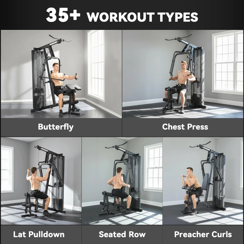 SPORTNOW Multi Gym with Adjustable Seat and Back, All in One Home Gym Machine with 45kg Weight Stack for Full Body Strength Training