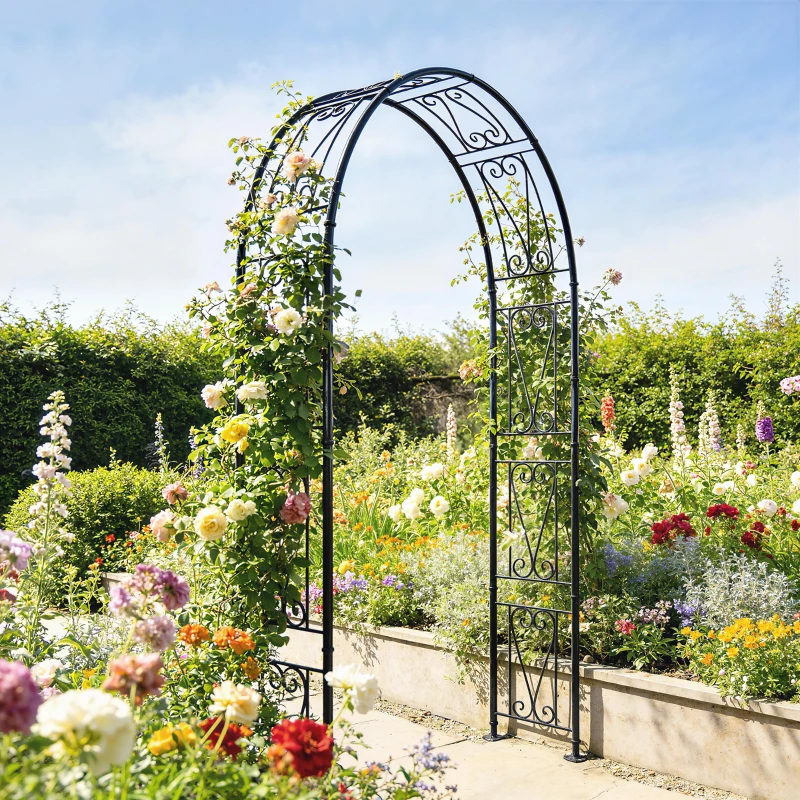 Outsunny Garden Arch, Arbour Trellis for Climbing Plants, Rose Arch for Wedding Garden Decoration, 155 x 40 x 246 cm, Black