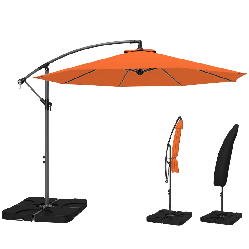 Outsunny 3m Overhanging Parasol, with Base, Weights and Cover - Orange
