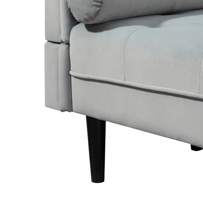 HOMCOM Șezlong cu husă capitonată din catifea gri, din lemn masiv și spumă, 146x61x82.5 cm