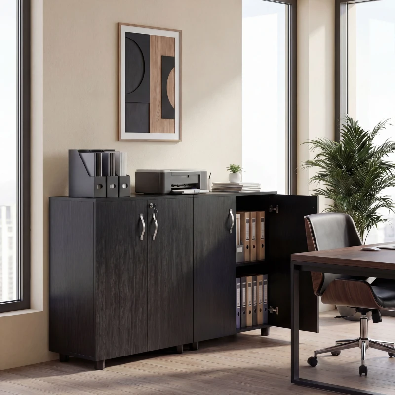 Vinsetto Mobile Ufficio Portadocumenti Multiuso con Serratura, 2 Ante e Mensola Interna, 80x40x80 cm, Nero