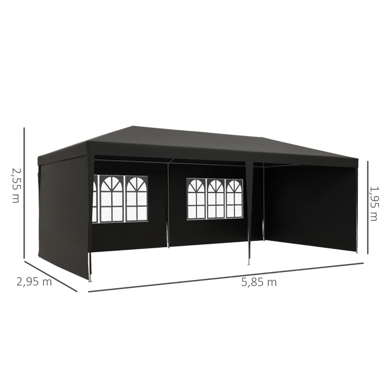 Outsunny Carpa de Jardín 6x3m con 4 Paredes Laterales 2 Ventanas Visibles Cenador Gazebo de Exterior para Fiestas Eventos Gris