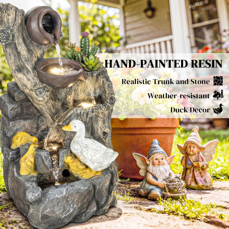 Outsunny 5-Tier Outdoor Waterfall Fountain, Freestanding Self-Contained Cascading Water Feature Garden Landscape