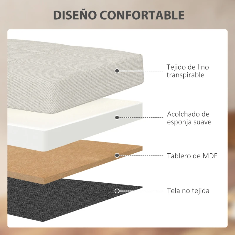 HOMCOM Puff Almacenaje, Banco Almacenaje Plegable 84 L 76x38x38 cm Tapizado en Lino Sintético Baúl de Almacenamiento Crema