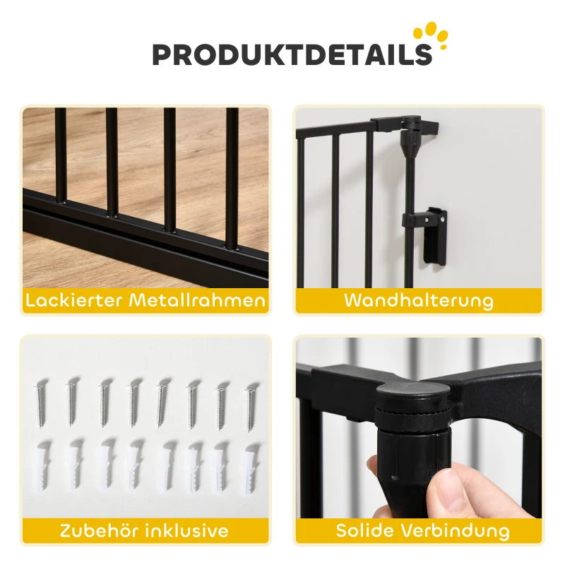 PawHut 2-in-1 Absperrgitter, Haustier-Laufstall, Sicherheitstor, faltbar, Metall, 300 x 3 x 74,5 cm, Schwarz(m-7)