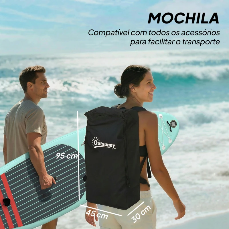 Outsunny Prancha de Paddle Surf Insuflável 320 cm com Superfície Antiderrapante Remo de Alumínio Ajustável Quilha Bomba e Mochila