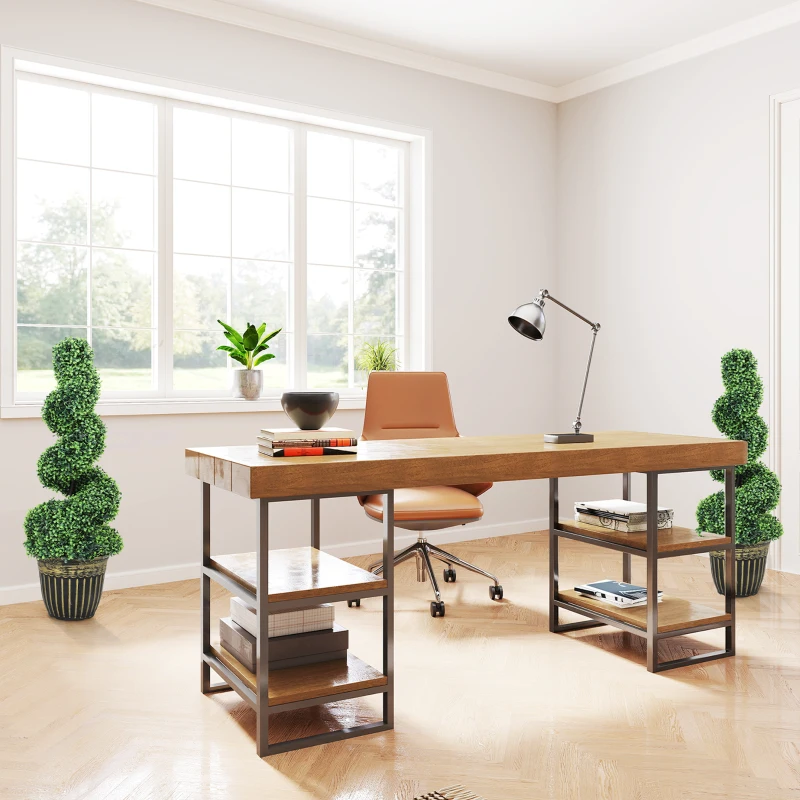 HOMCOM Spiralförmiger Buchsbaum, 2er Set Kunstpflanzen, mit Topf, 90 cm Höhe, Grün