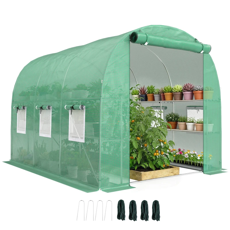 Outsunny Seră aprox. 2,7 x 2 x 2 m seră din folie cu rafturi ușă rulabilă cu fermoar 6 ferestre cu plasă stâlpi de susținere