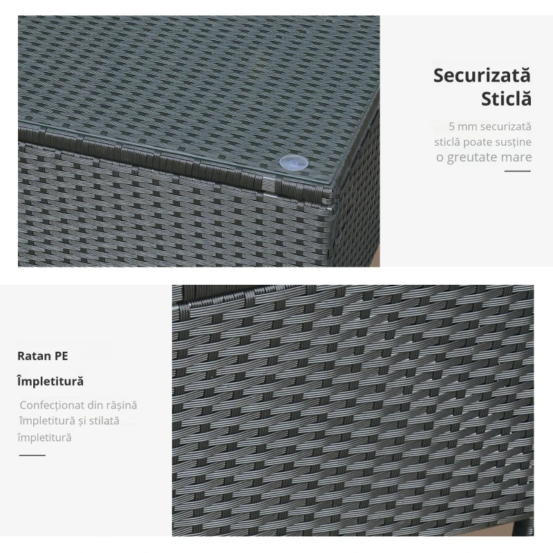 Outsunny Ousunny Masa de Cafea cu Sticla Securizata, Negru