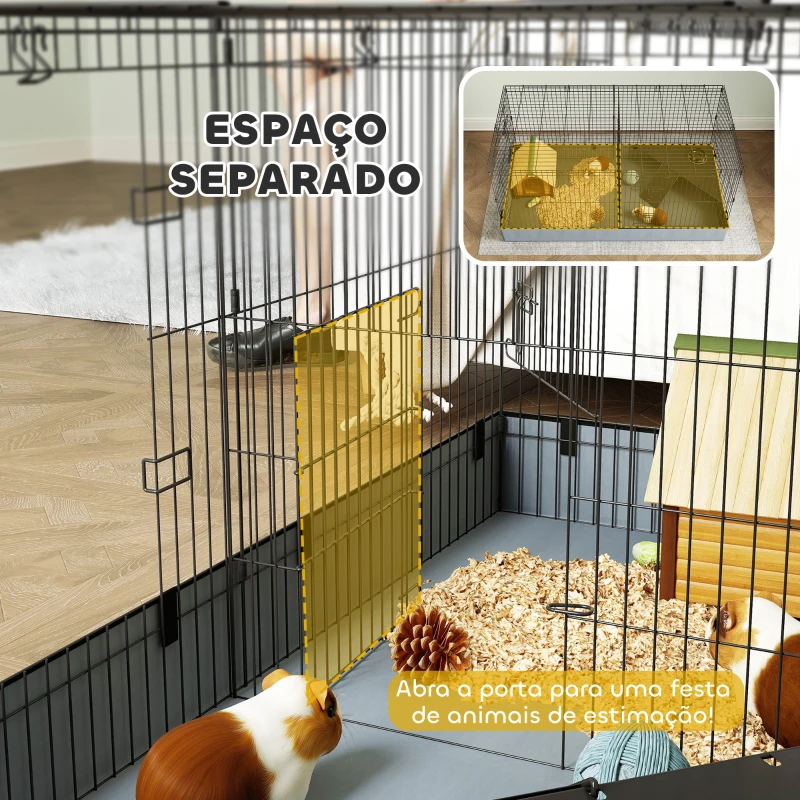 PawHut Gaiola para Animais Pequenos Gaiola para Roedores Coelhos com Tampa Amovível Recinto para Cobaias Ouriços 121x61x61 cm Preto