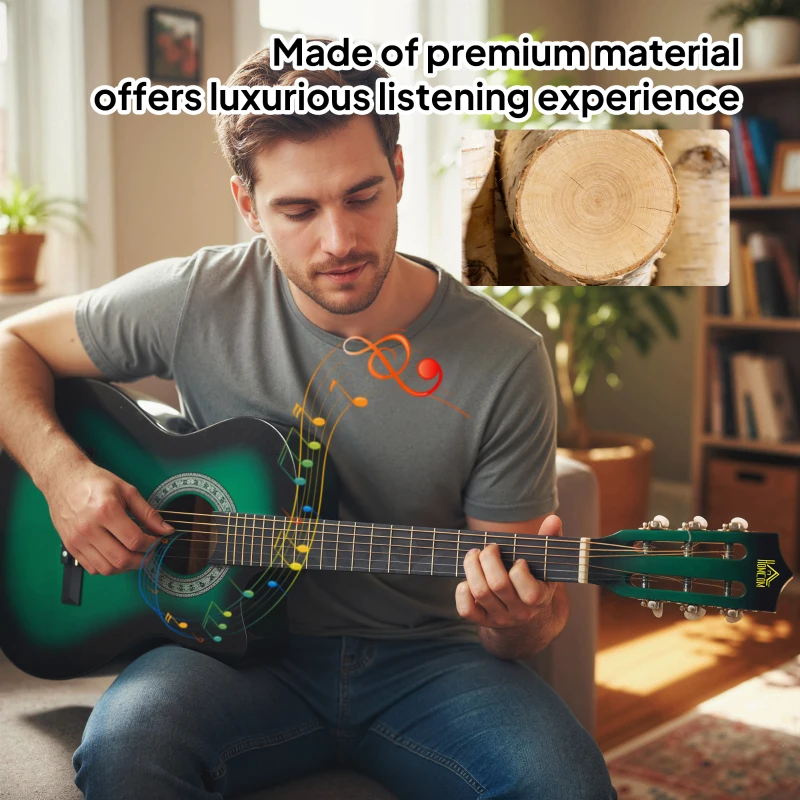 HOMCOM 38 Inch Acoustic Electric Guitar, Beginner Junior Adult Guitar Gloss Finish with Carrying Case - Dark Green