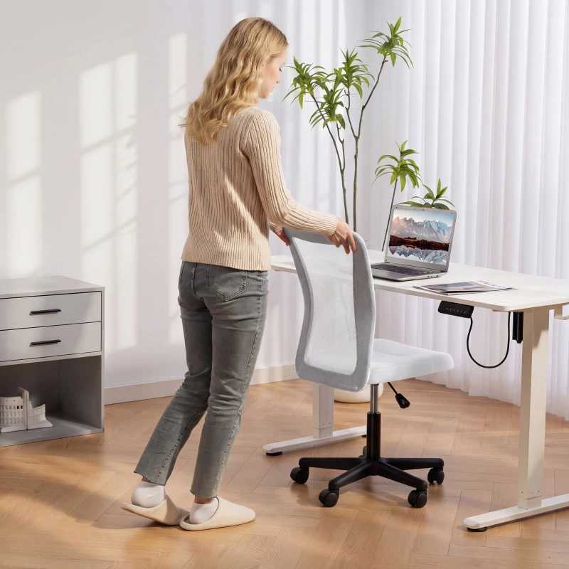 Vinsetto Mesh Office Chair Armless Swivel Executive Computer Desk Chair Adjustable Height Wheels White