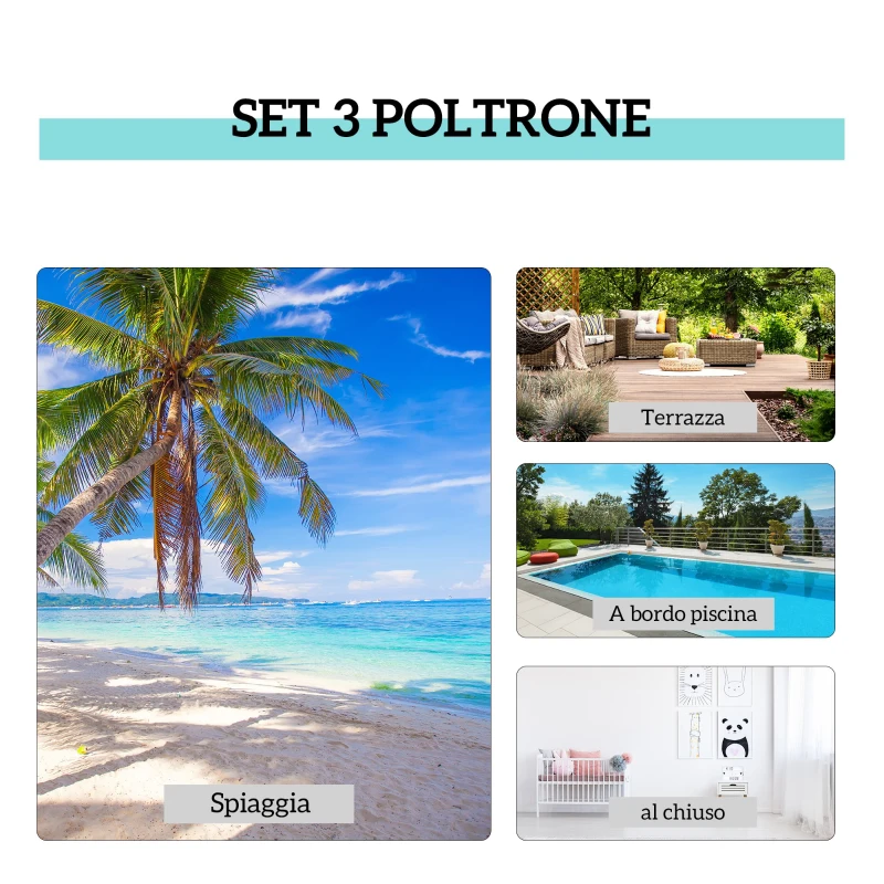 Outsunny Set di 2 Lettini Prendisole e Tavolino con Piano in Vetro, 59x169x66 cm, Crema